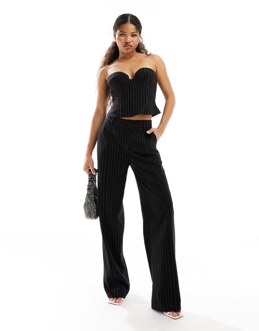 4th & Reckless Petite corset top and straight leg trouser co-ord in pinstripe