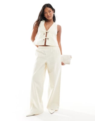 4th & Reckless Petite exclusive linen look waistcoat and wide leg trouser co