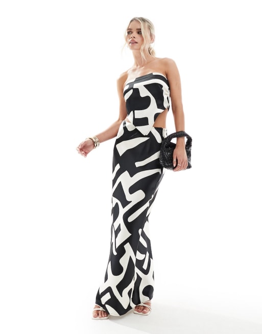 4th & Reckless Petite exclusive satin scarf top and skirt co-ord in mono print