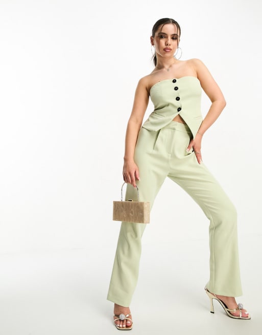 4th & Reckless Petite – Grönt, figursytt set med bandeau-topp och byxor