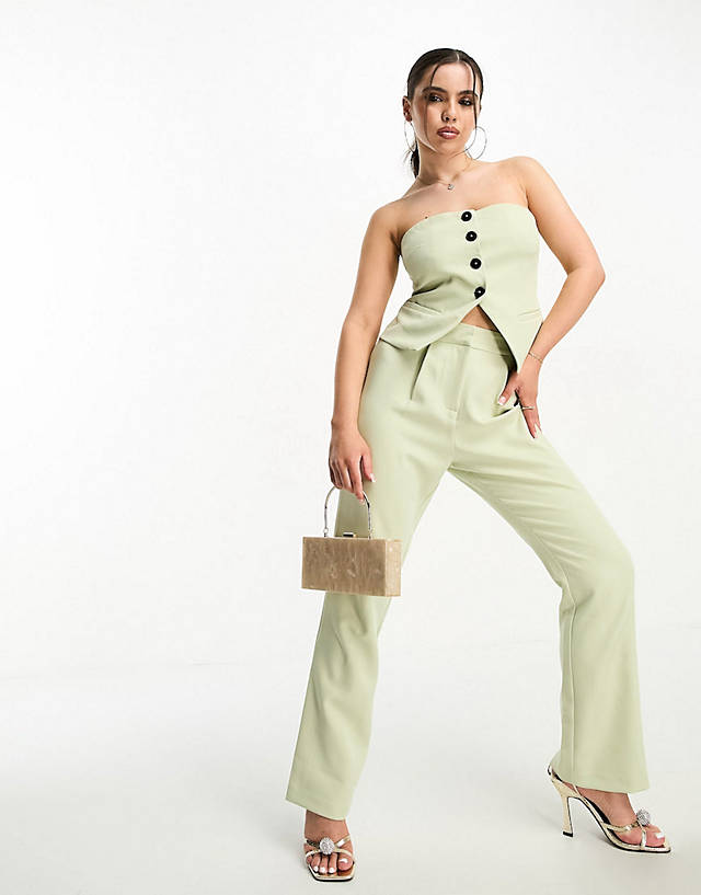 4th & Reckless Petite - tailored bandeau top and trouser co-ord in green