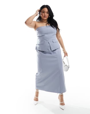 4th & Reckless Plus Exclusive tailored bandeau top and maxi skirt set in blue