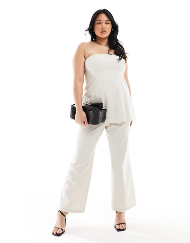 4th & Reckless Plus - exclusive tailored corset top and trouser co-ord in cream