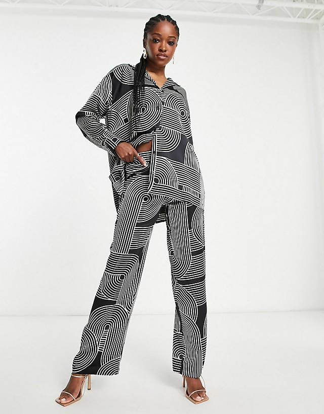 4th & Reckless - printed satin shirt and trouser co-ord in multi