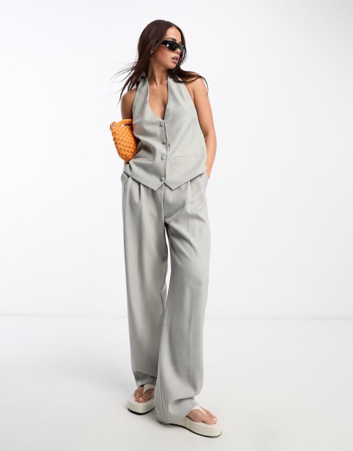 4th & Reckless – Set in Grau mit Weste mit Bindedetail am Rücken und Hose mit weitem Bein