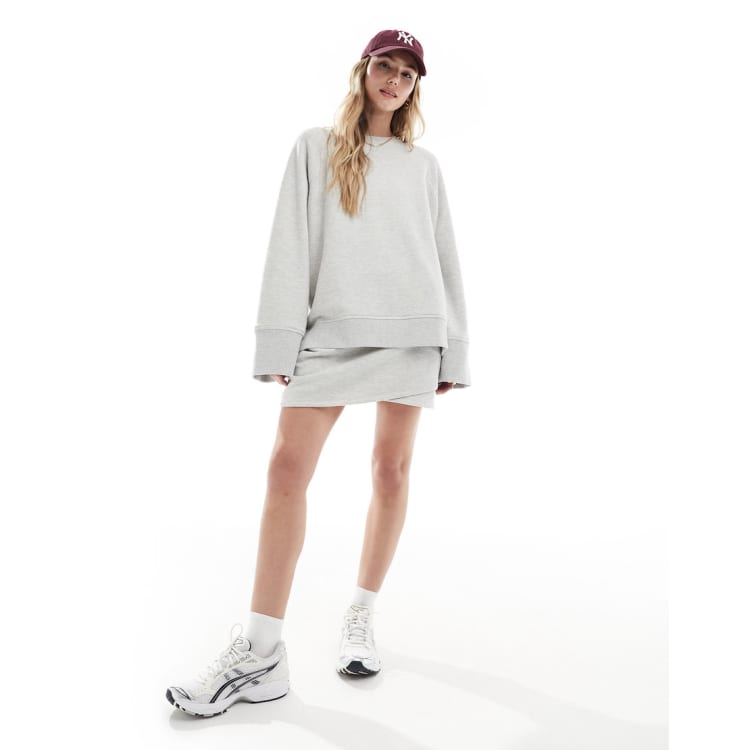 Gray Knitted Marginal Series Sweatshirt-Skirt hot Set