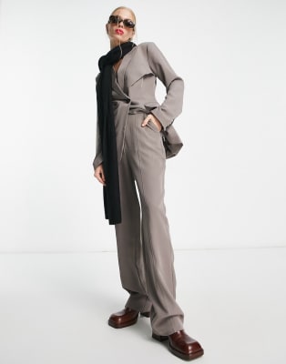 4th & Reckless tailored blazer and wide leg pants set in mushroom | ASOS