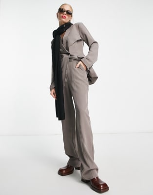 4th & Reckless tailored blazer and wide leg pants set in mushroom | ASOS