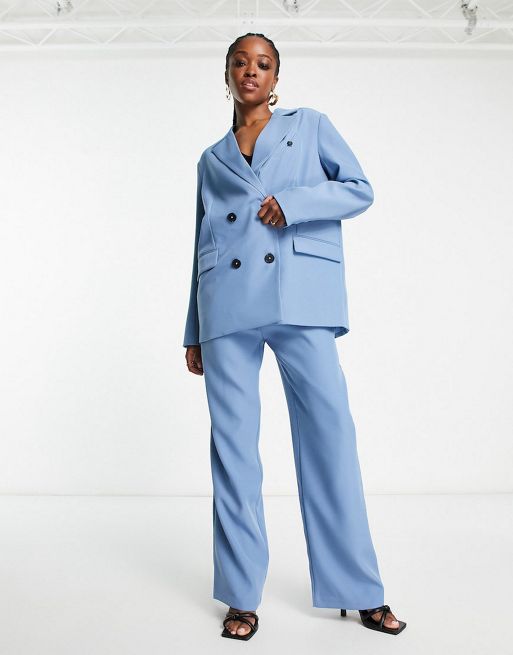 Light Blue double breasted Wide Leg Pant Suit