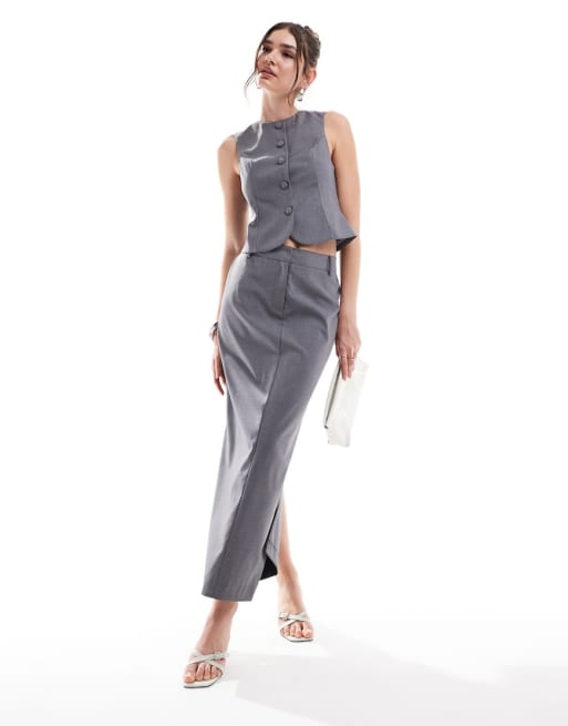 4th & Reckless tailored vest and maxi skirt set in gray