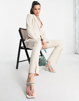 4th & Reckless Tall tailored open back blazer co-ord in beige