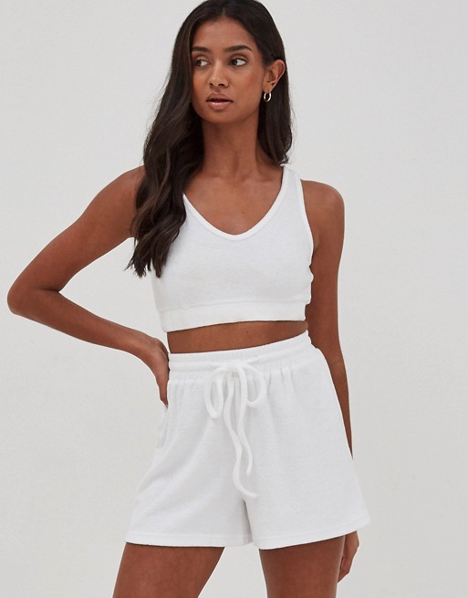 4th & Reckless Bay towelling drawstring shorts co-ord  in white