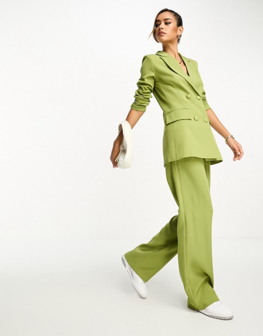 4th & Reckless Webb double breasted blazer and wide leg pants set in olive  green