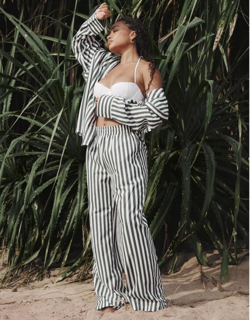 4th & Reckless x Loz Vassallo - Rio - Coordinato oversize da spiaggia in lino verde a righe