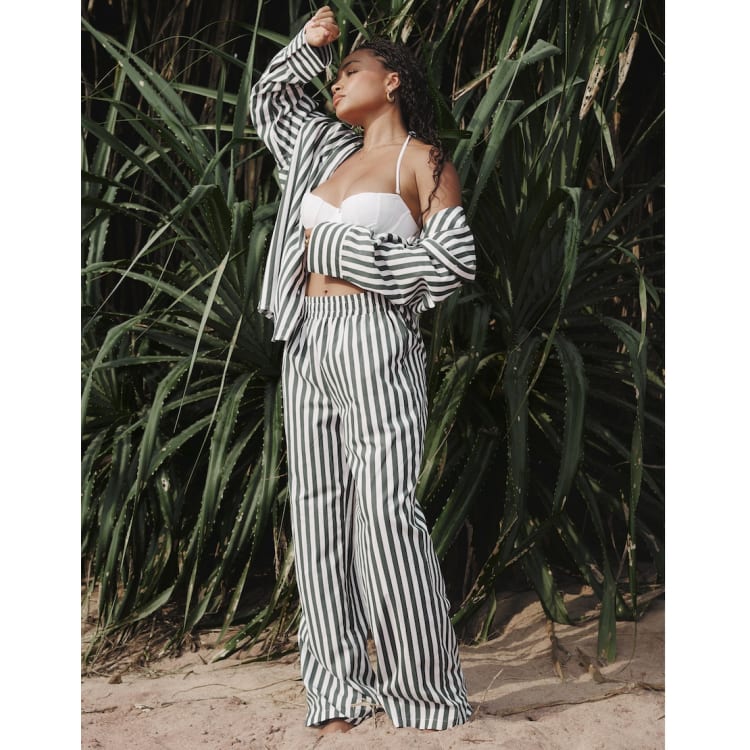 【COSYHARU】 Loose Fit Stripe Shirt Sweat collar striped sweatshirt - COSYHARU | 60% - Asian