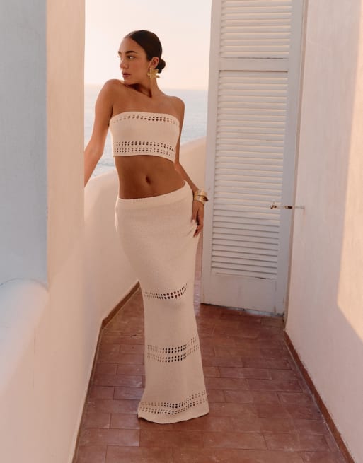 4th & Reckless x Luana Barron - Odette - Gebreide strand co-ord set in crème