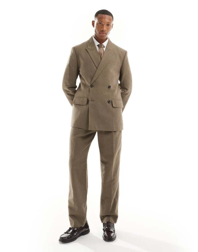 Abercrombie & Fitch - co-ord linen blend suit in tan