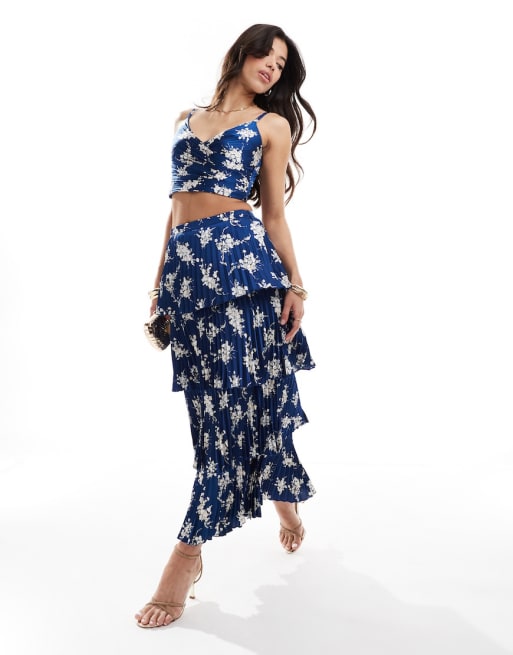 Abercrombie & Fitch - Co-ord set met satijnen top met bloemenprint in blauw