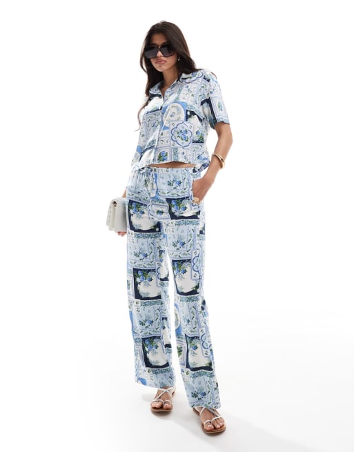 Abercrombie & Fitch - Co-ord set met tegelprint in blauw