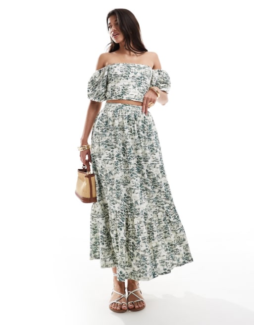 Abercrombie & Fitch - Ensemble en lin à imprimé fleurs - Vert et blanc