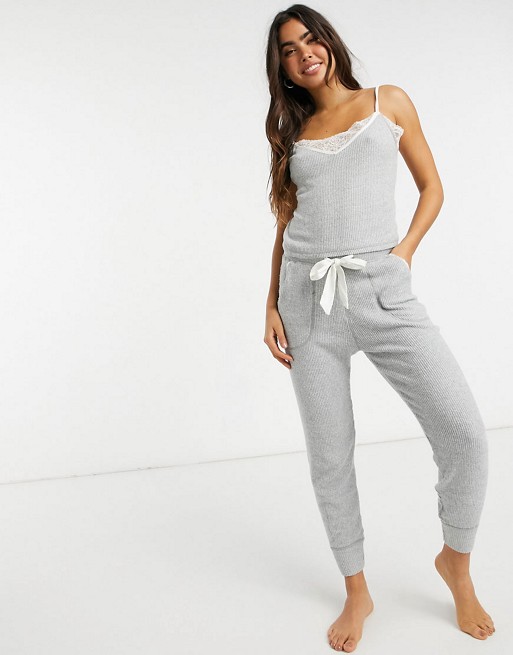 Abercrombie & Fitch cosy pyjama co-ord top in grey