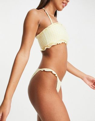 Accessorize high leg bikini bottom in lemon gingham