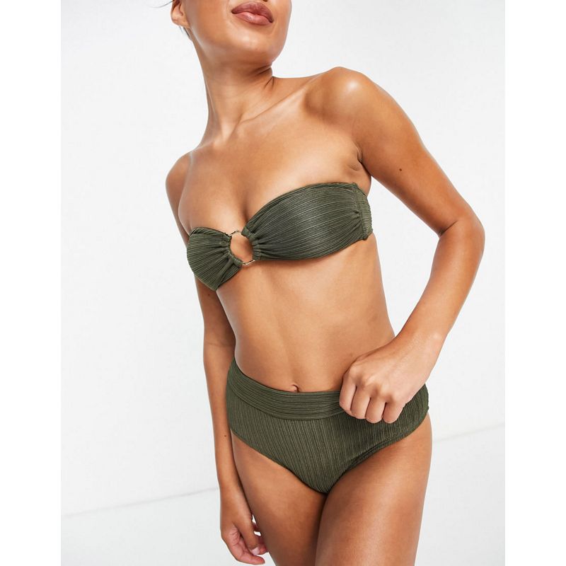 js3eK Bikini Accessorize - Bikini a fascia a coste verde kaki