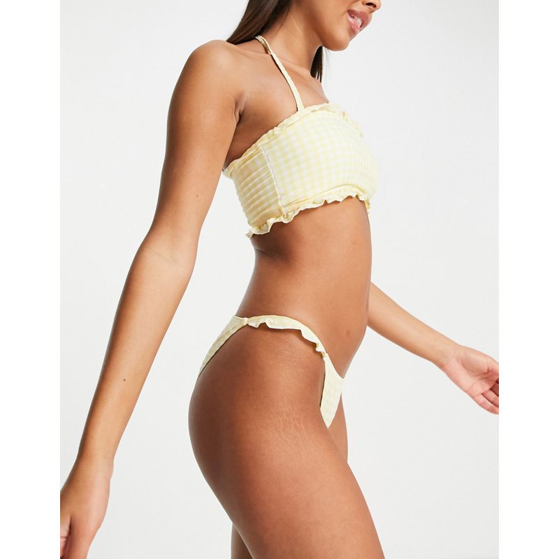 Costumi e Moda mare rEobj Accessorize - Bikini con top a fascia color limone a quadretti
