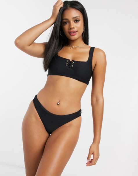 Accessorize eyelet bikini in black
