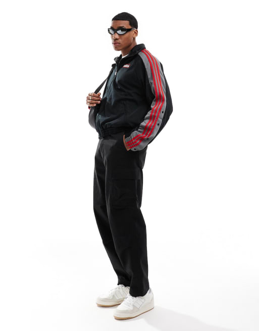 Black and red adidas tracksuit best sale