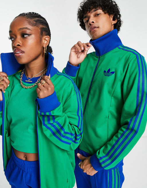 adidas Originals 'adicolor 70s' unisex striped track set in green/blue