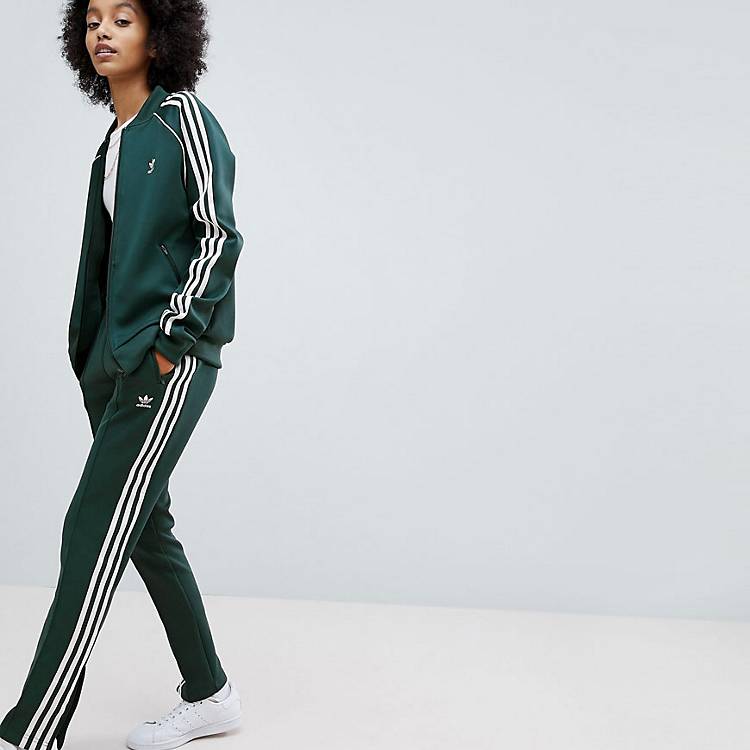 adidas Originals adicolor Three Stripe Jacket & Track Pants In Green | ASOS