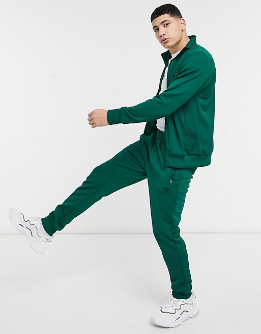 adidas Originals essentials trefoil logo slim joggers in dark green