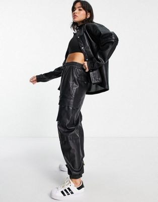 adidas Originals faux leather co-ord in black