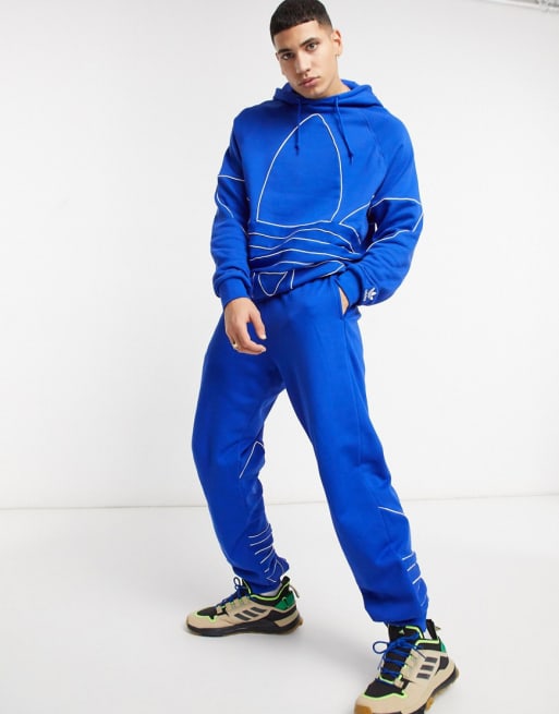 adidas Originals - Felpa blu con profilo di trifoglio in coordinato