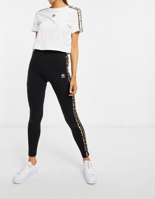 adidas Originals 'Leopard Luxe' leggings in black with leopard three