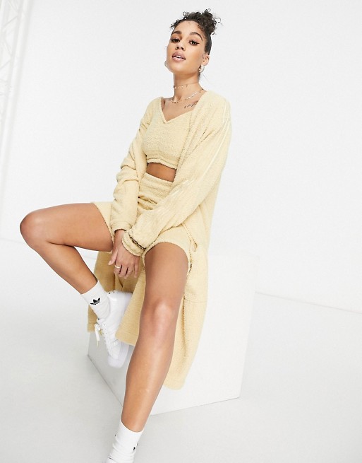 adidas Originals 'Relaxed Risqué' fluffy knit oversized cardigan in beige