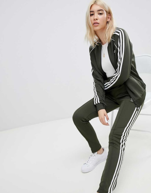adidas Originals Three Stripe Track Jacket & Trousers In Khaki adidas Originals Three Stripe Track Jacket & Trousers In Khaki