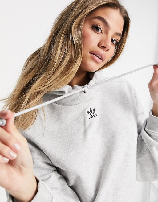 adidas Originals Trefoil Essentials logo hoodie in light grey