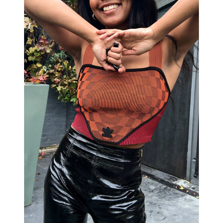 paolina russo corset dress adidas adidas x Paolina Russo Knit Corset Dress Active Gold/ Black/ Energy Orange/  Collegiate Navy