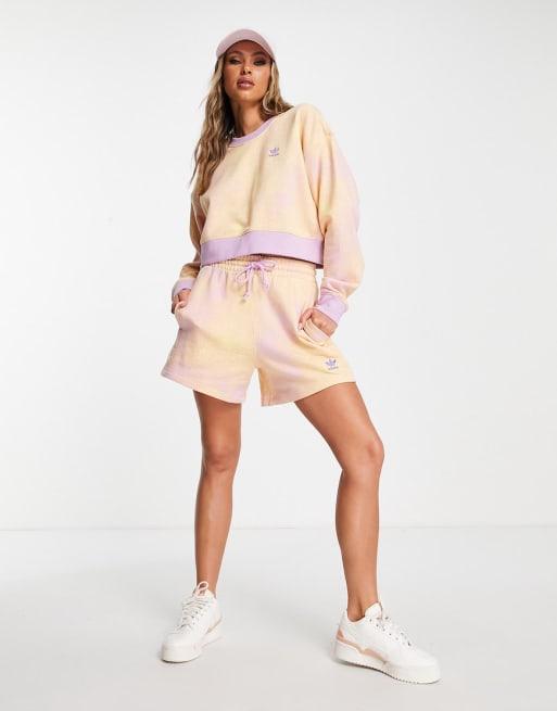 adidas Originals – Żółto-liliowy zestaw z joggersami z efektem tie-dye