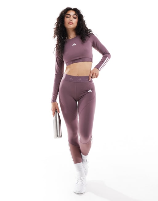 adidas releasing Performance - Hyperglam - Coordinato con crop top e leggings da allenamento viola