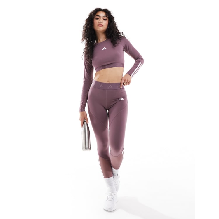 adidas Performance Hyperglam training crop top and leggings set in purple ASOS