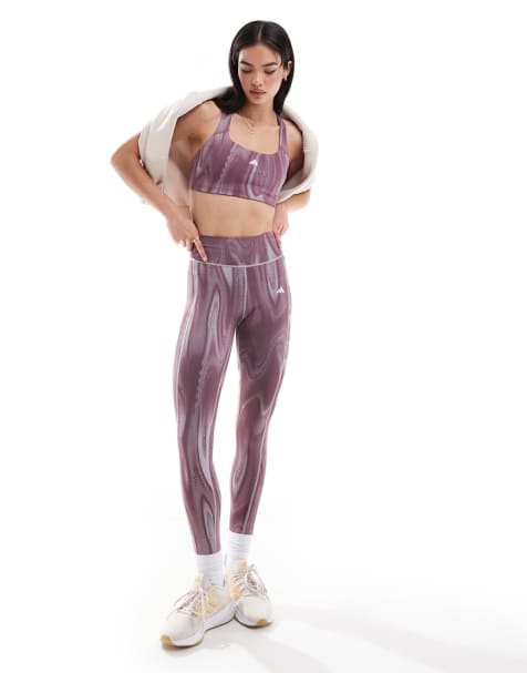adidas Performance – Optime – Fioletowy wzorzysty zestaw: długie legginsy i biustonosz sportowy - view 1