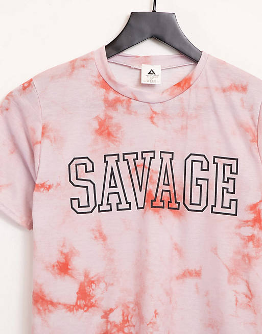 Adolescent Clothing – Domowy zestaw z napisem „Savage” w kolorze pomarańczowym z efektem tie-dye