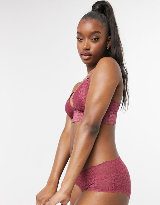 Aerie bralette and brief set in red plum