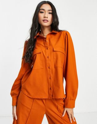 Aligne recycled blend shirt and wide leg co-ord in rust