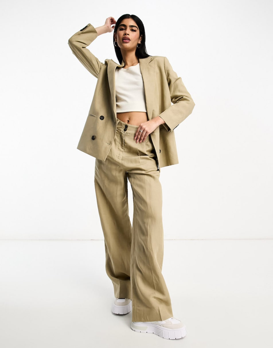 AllSaints Petra co-ord linen mix suit trouser and blazer in beige