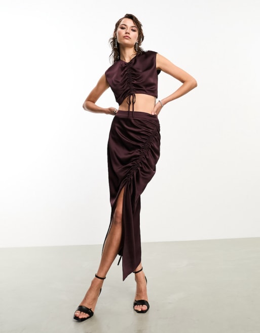 Satin midi hotsell skirt and top