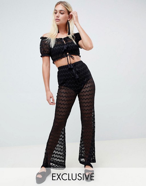 And Co zig zag mesh pool party crop top & trousers co-ord